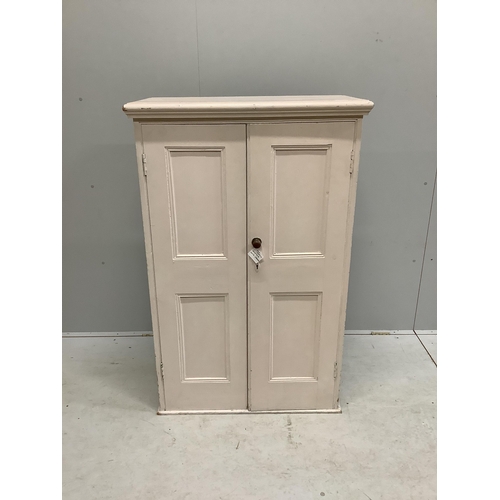 1005 - A Victorian painted pine panelled cupboard the interior with three shelves, width 86cm, depth 43cm, ... 