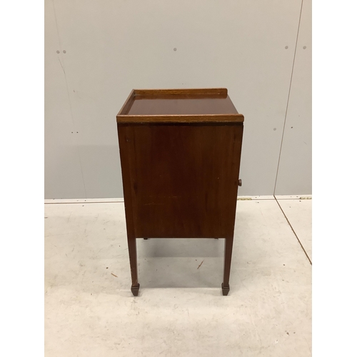 1006 - A pair of Edwardian mahogany bedside cabinets, width 41cm, depth 41cm, height 78cm. Condition - poor... 