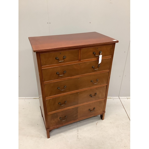 1009 - A George III style mahogany chest of two short and four long drawers, veneered fronts with brass loo... 