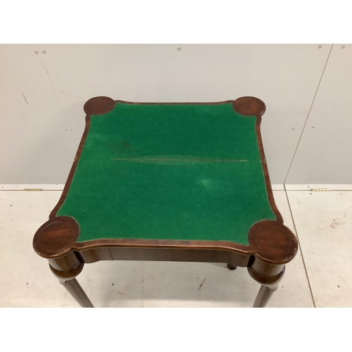 1010 - A George II style mahogany folding card table, width 75cm, depth 38cm, height 76cm. Condition - fair... 