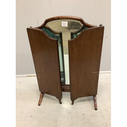 1021 - A Queen Anne revival walnut triple plate toilet mirror, height 75cm. Condition - fair