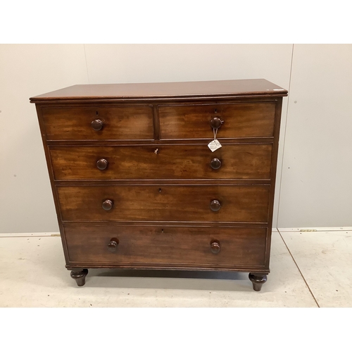 1034 - A Victorian mahogany chest of two short and three long drawers, width 109cm, depth 54cm, height 104c... 