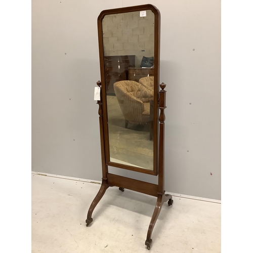 1035 - An early 20th century mahogany cheval mirror with moulded frame and reeded down swept legs, width 54... 