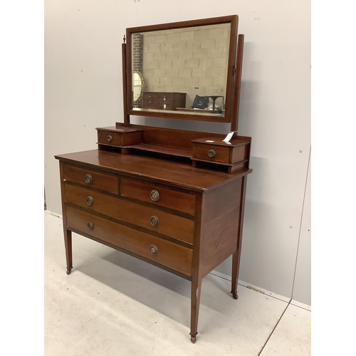 1038 - An Edwardian inlaid mahogany dressing chest, width 107cm, depth 50cm, height 156cm. Condition - fair... 