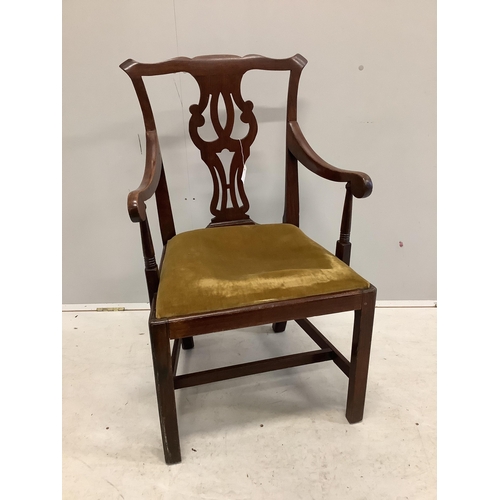 1041 - A George III Chippendale style mahogany elbow chair with a later similar elbow chair. Condition - fa... 