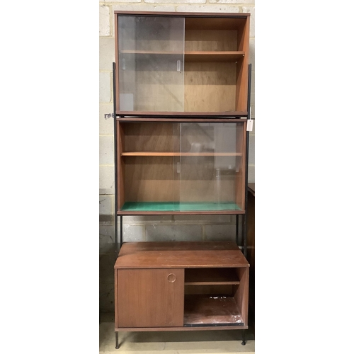 1050 - A mid century Ladderax type three section wall unit, width 82cm, height 162cm. Condition - fair... 