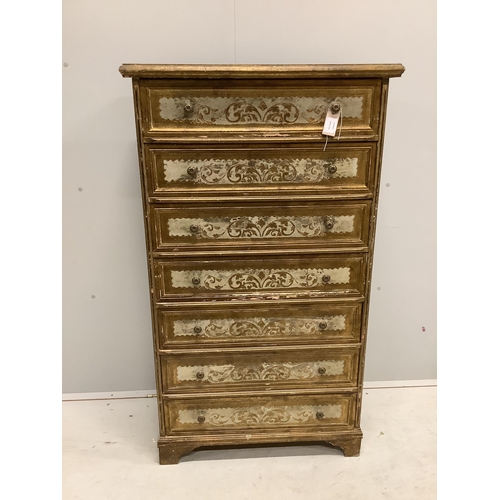 1061 - A Venetian style cream and gilt painted tall chest of seven drawers, width 74cm, depth 37cm, height ... 