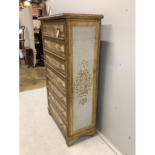 1061 - A Venetian style cream and gilt painted tall chest of seven drawers, width 74cm, depth 37cm, height ... 