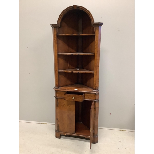 1062 - A Queen Anne Revival yew standing corner cupboard, width 66cm, depth 34cm, height 182cm. Condition -... 