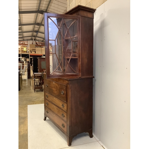 1064 - A George III mahogany secretaire bookcase, width 120cm, depth 53cm, height 224cm. Condition - fair... 