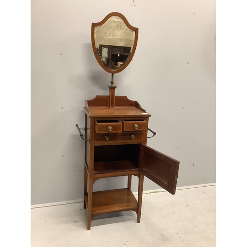 1095 - An Edwardian Sheraton revival mahogany and satinwood banded mahogany wash stand, width 58cm, depth 3... 