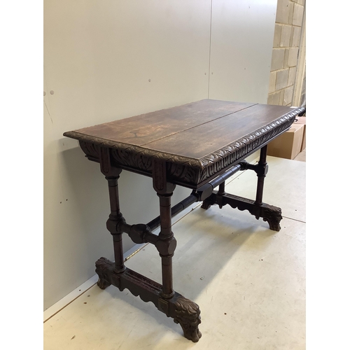 1104 - A late Victorian Flemish carved oak side table, width 108cm, depth 62cm, height 75cm. Condition - fa... 