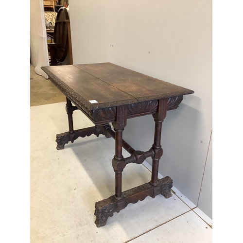 1104 - A late Victorian Flemish carved oak side table, width 108cm, depth 62cm, height 75cm. Condition - fa... 