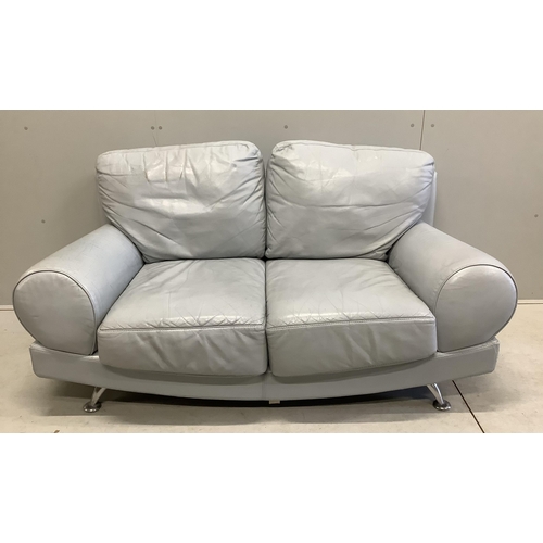 1107 - A pair of Contemporary Italian style pale blue leather sofas, width 160cm, depth 84cm, height 80cm. ... 