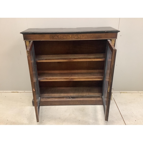 1108 - A mid Victorian gilt metal mounted inlaid walnut pier cabinet, width 107cm, depth 31cm, height 100cm... 