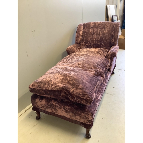 1112 - An early 20th century day bed, re-upholstered in contemporary buttoned purple fabric, width 160cm, d... 