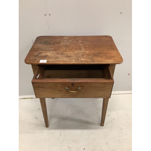 1113 - A small George III mahogany side table, width 62cm, depth 42cm, height 73cm. Condition - poor to fai... 