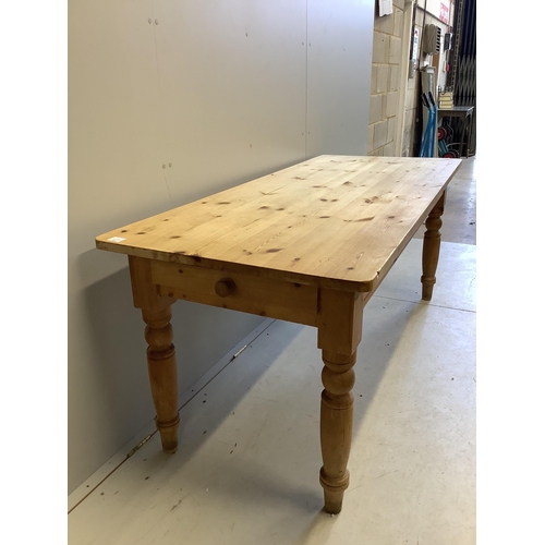 1115 - A Victorian style rectangular pine kitchen table, width 183cm, depth 76cm, height 76cm. Condition - ... 