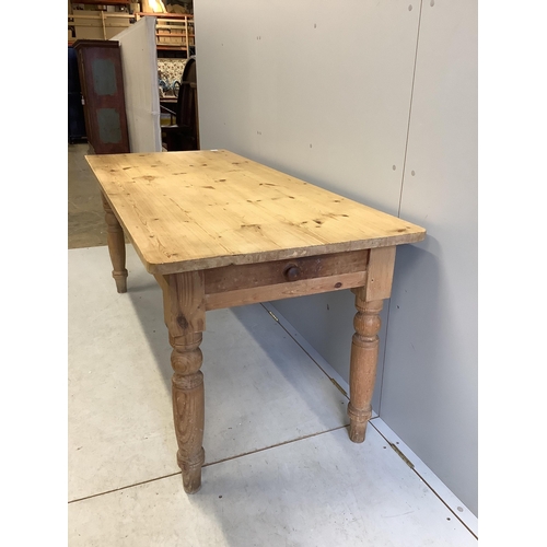 1115 - A Victorian style rectangular pine kitchen table, width 183cm, depth 76cm, height 76cm. Condition - ... 