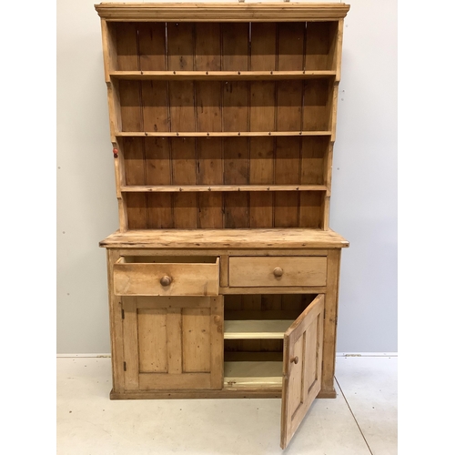 1126 - A Victorian pine dresser with boarded rack, width 140cm, depth 46cm, height 122cm. Condition - poor... 