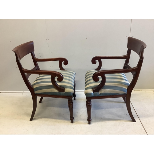 1148 - A set of eight William IV style mahogany dining chairs, two with arms. Condition - fair to good... 