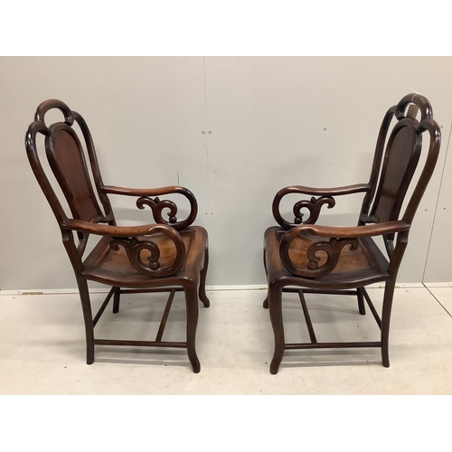 1151 - A pair of Chinese hongmu elbow chairs exhibited at British Empire Exhibition Wembley 1924, width 52c... 