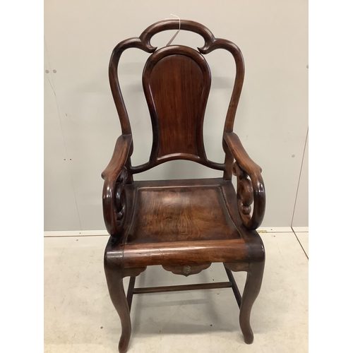 1151 - A pair of Chinese hongmu elbow chairs exhibited at British Empire Exhibition Wembley 1924, width 52c... 