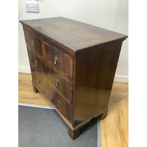 1152 - A small Queen Anne Revival banded walnut chest, width 82cm, depth 45cm, height 80cm. Condition - fai... 