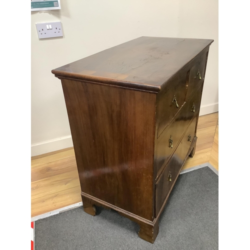 1152 - A small Queen Anne Revival banded walnut chest, width 82cm, depth 45cm, height 80cm. Condition - fai... 