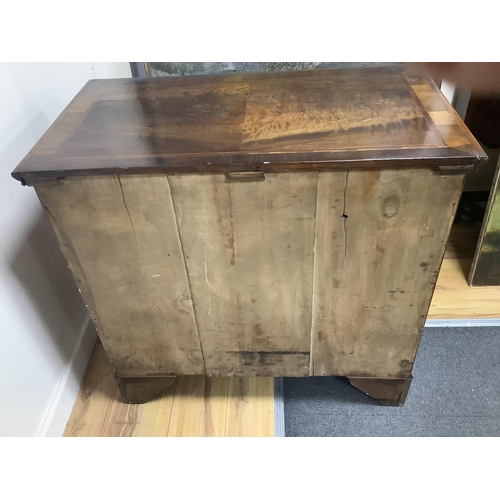 1152 - A small Queen Anne Revival banded walnut chest, width 82cm, depth 45cm, height 80cm. Condition - fai... 