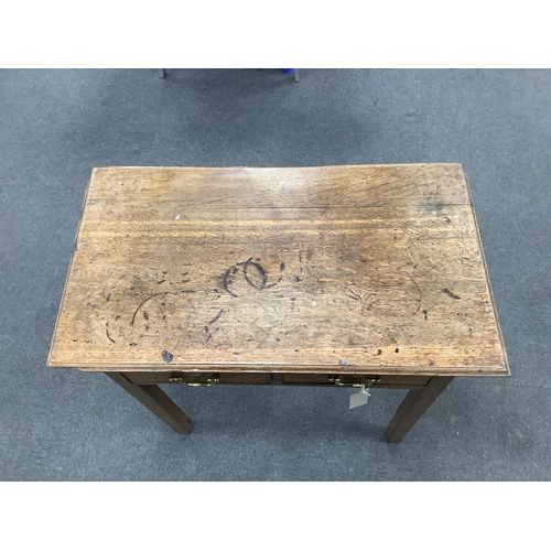 1153 - A small 18th century oak two drawer side table, width 69cm, depth 39cm, height 70cm. Condition - poo... 