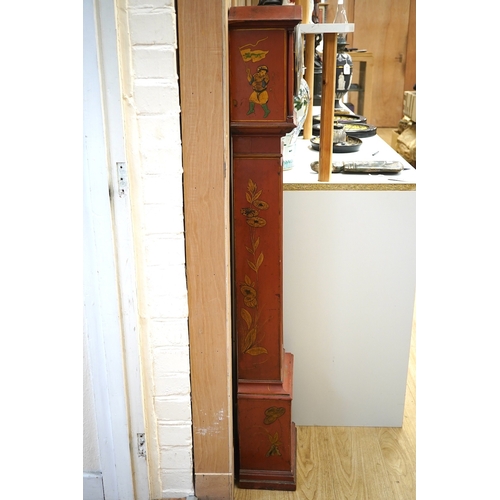 1251 - A 1930's Japanned grandmother clock with Roman numeral dial. Condition - poor, cracked and chipped... 