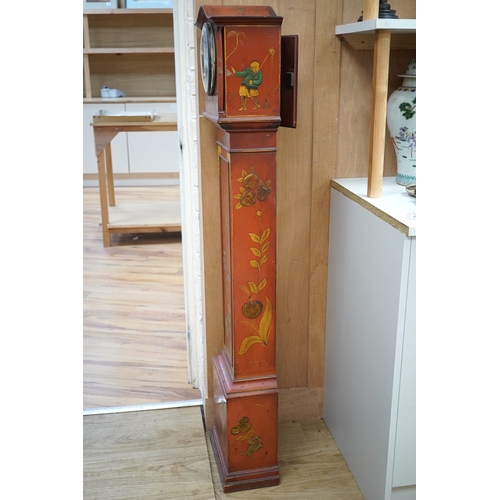 1251 - A 1930's Japanned grandmother clock with Roman numeral dial. Condition - poor, cracked and chipped... 