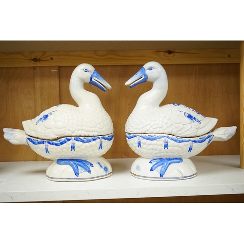 1257 - A pair of early to mid 20th century Chinese duck tureens and covers, 28cm tall. Condition - good... 