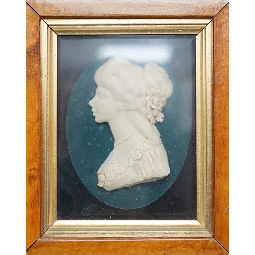 1259 - Attributed to Leslie Ray (20th century), a pair of maple framed wax reliefs, a lady and a gentleman ... 