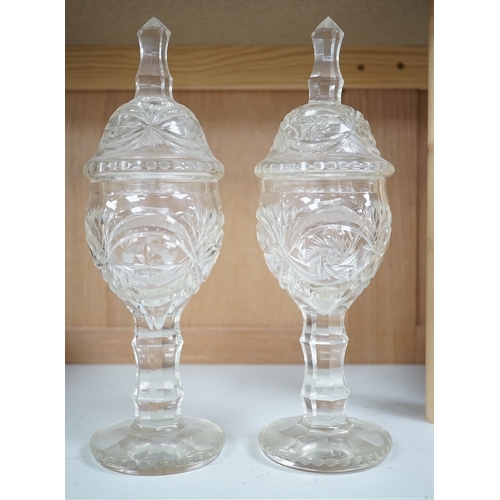 1262 - A pair of Bohemian glass sweetmeat vases and covers, 31cm. Condition - fair