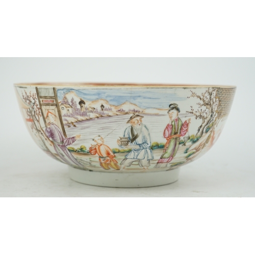 1263 - A Chinese famille rose mandarin bowl, Qianlong period, painted with figures in a lakeside garden, ... 