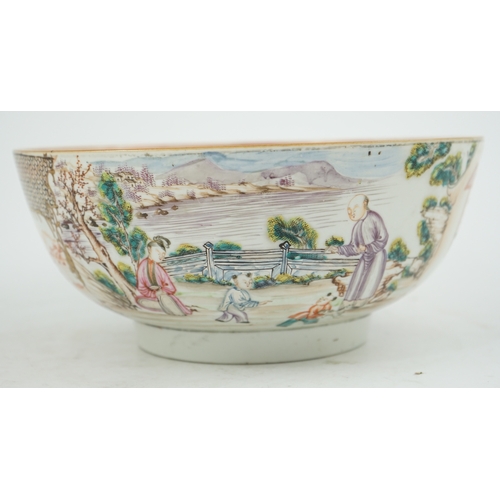 1263 - A Chinese famille rose mandarin bowl, Qianlong period, painted with figures in a lakeside garden, ... 