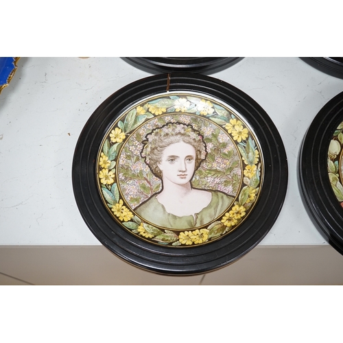 1279 - A set of four Copeland Spode Aesthetic period, outside decorated four seasons portrait plates, circa... 