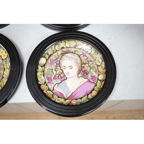 1279 - A set of four Copeland Spode Aesthetic period, outside decorated four seasons portrait plates, circa... 