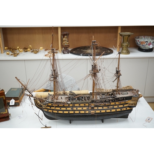 1289 - A large model of a rigged ship, 84cm long. Condition - fair