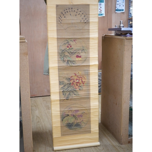 1290 - A pair of Chinese scroll pictures. Condition - fair