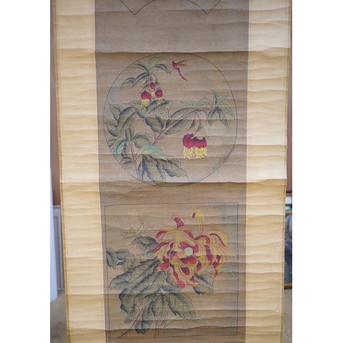 1290 - A pair of Chinese scroll pictures. Condition - fair