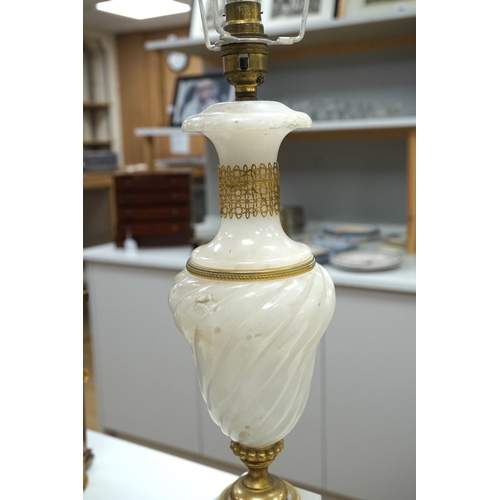 1293 - An alabaster and gilt table lamp, 44cm to top of alabaster. Condition - fair