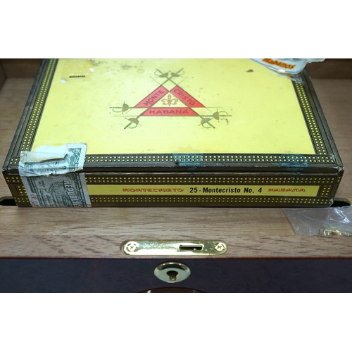 1294 - A modern EWT Thuya veneered humidor with keys, containing two boxes of Cohiba Esplendidos and Monte ... 