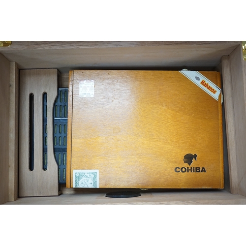 1294 - A modern EWT Thuya veneered humidor with keys, containing two boxes of Cohiba Esplendidos and Monte ... 