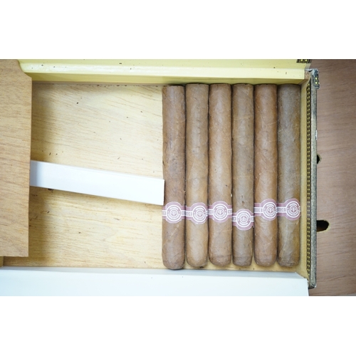 1294 - A modern EWT Thuya veneered humidor with keys, containing two boxes of Cohiba Esplendidos and Monte ... 