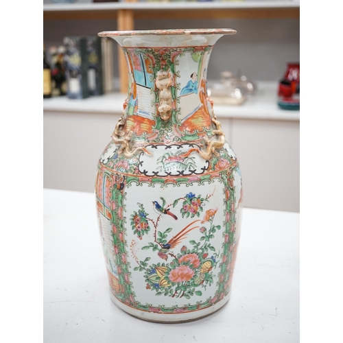 1297 - A 19th century Chinese famille rose vase, 33.5cm. Condition - poor to fair