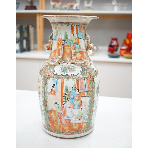 1297 - A 19th century Chinese famille rose vase, 33.5cm. Condition - poor to fair