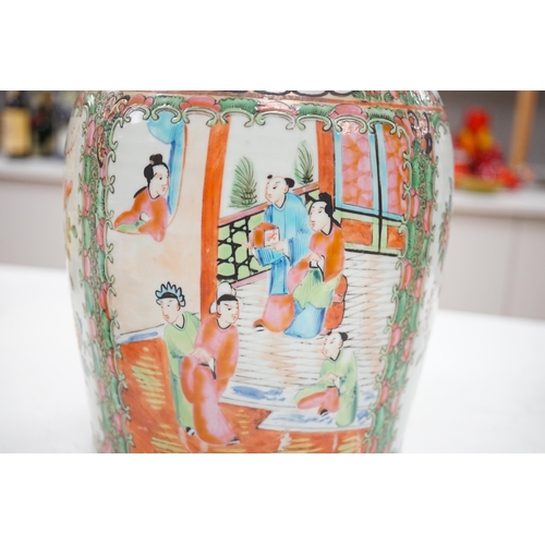 1297 - A 19th century Chinese famille rose vase, 33.5cm. Condition - poor to fair